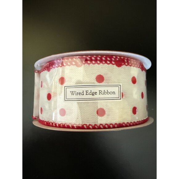Red & White Wired Edge Polka Dot Ribbon 1.5" X 30 Ft Christmas Craft Decor - Picture 3 of 5
